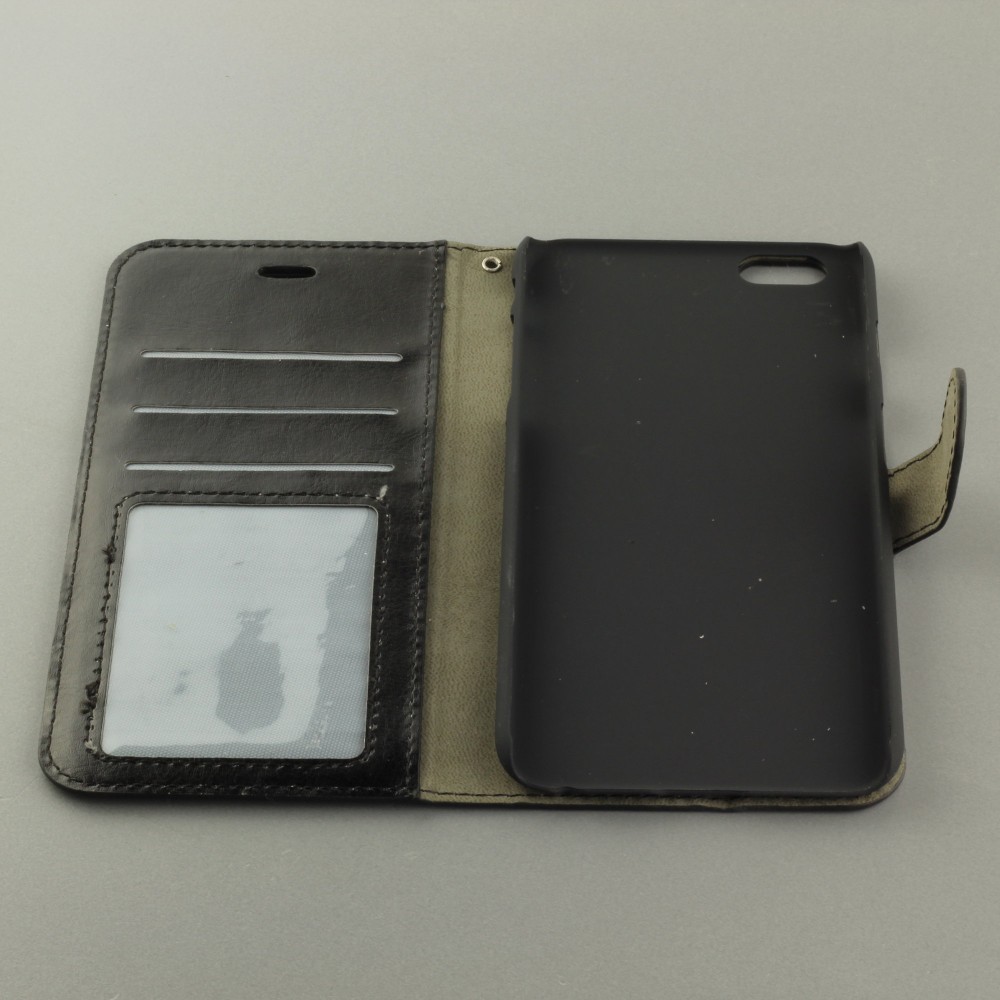 Hülle iPhone 16e - Premium Flip Leder Tasche - Schwarz