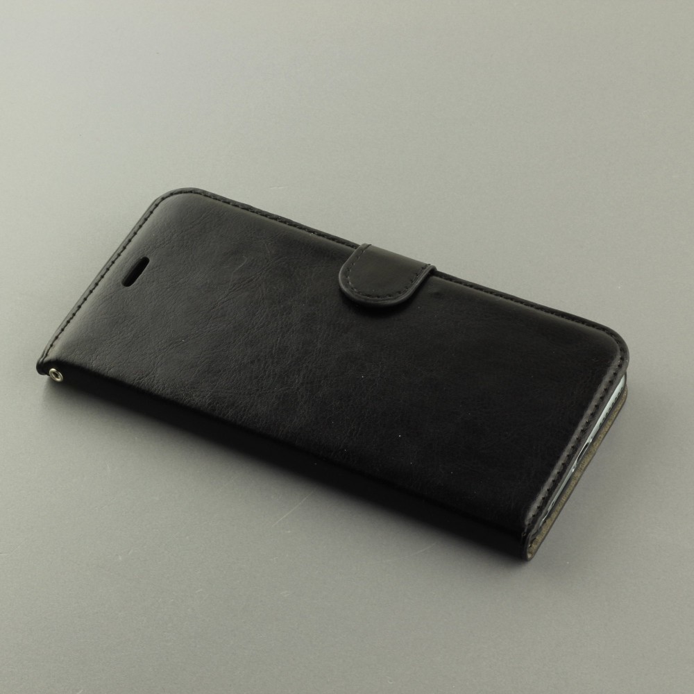Hülle iPhone 16e - Premium Flip Leder Tasche - Schwarz