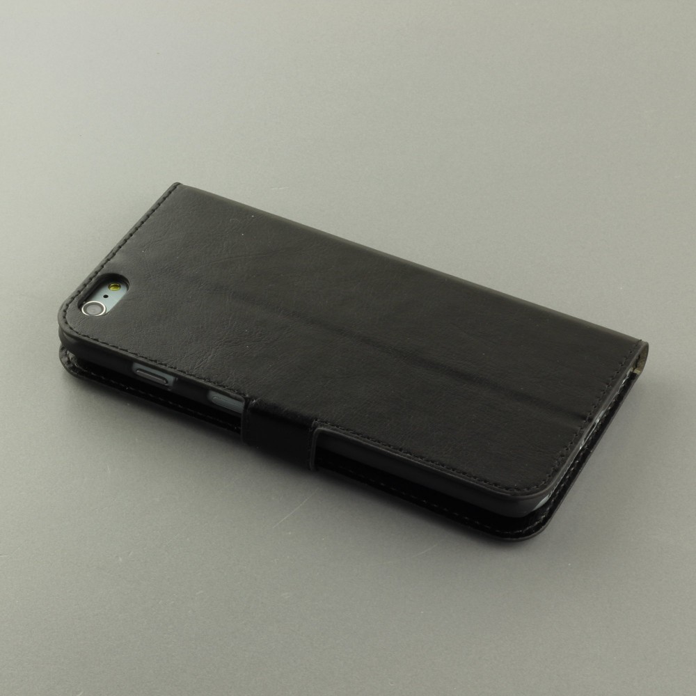 Hülle iPhone 16e - Premium Flip Leder Tasche - Schwarz