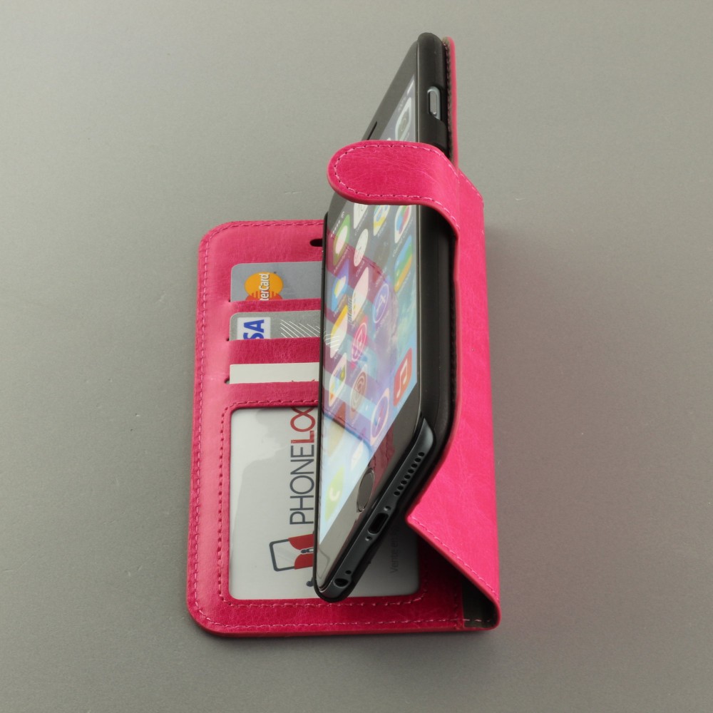 Hülle iPhone 16e - Premium Flip Leder Tasche - Dunkelrosa