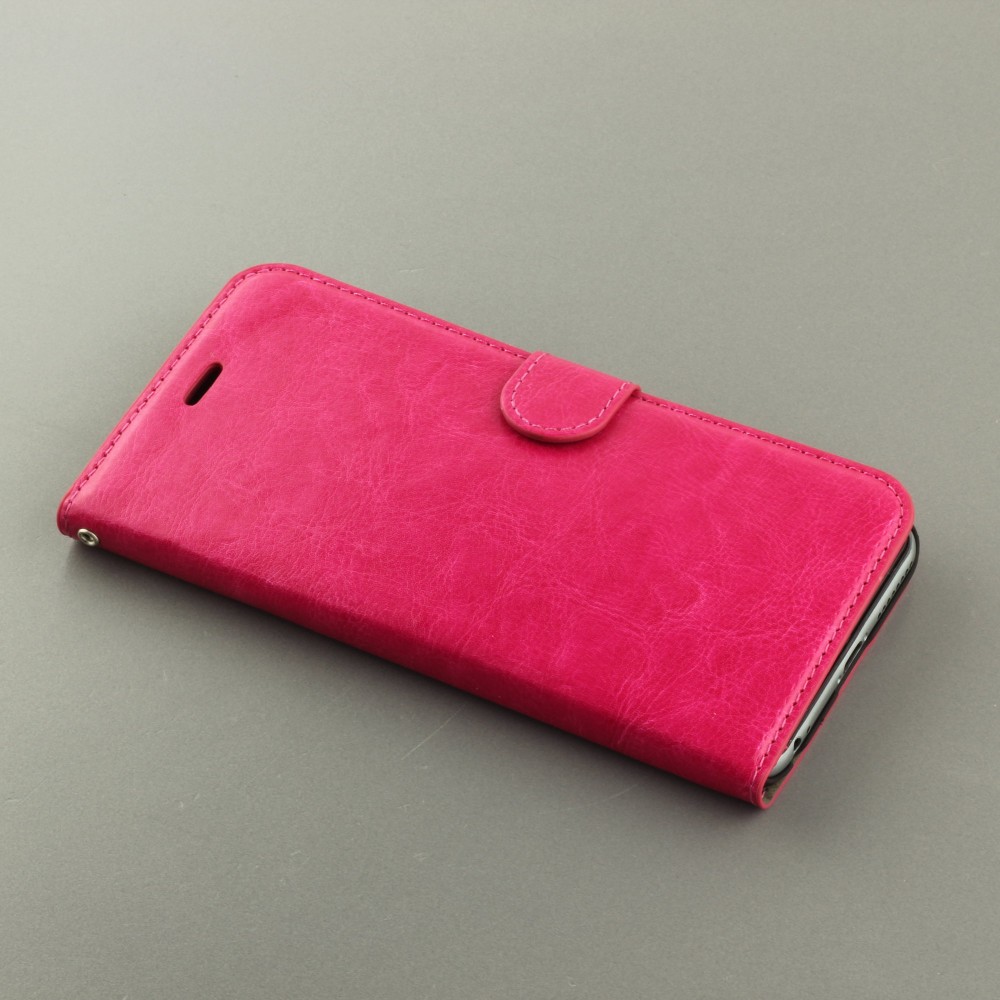 Hülle iPhone 16e - Premium Flip Leder Tasche - Dunkelrosa