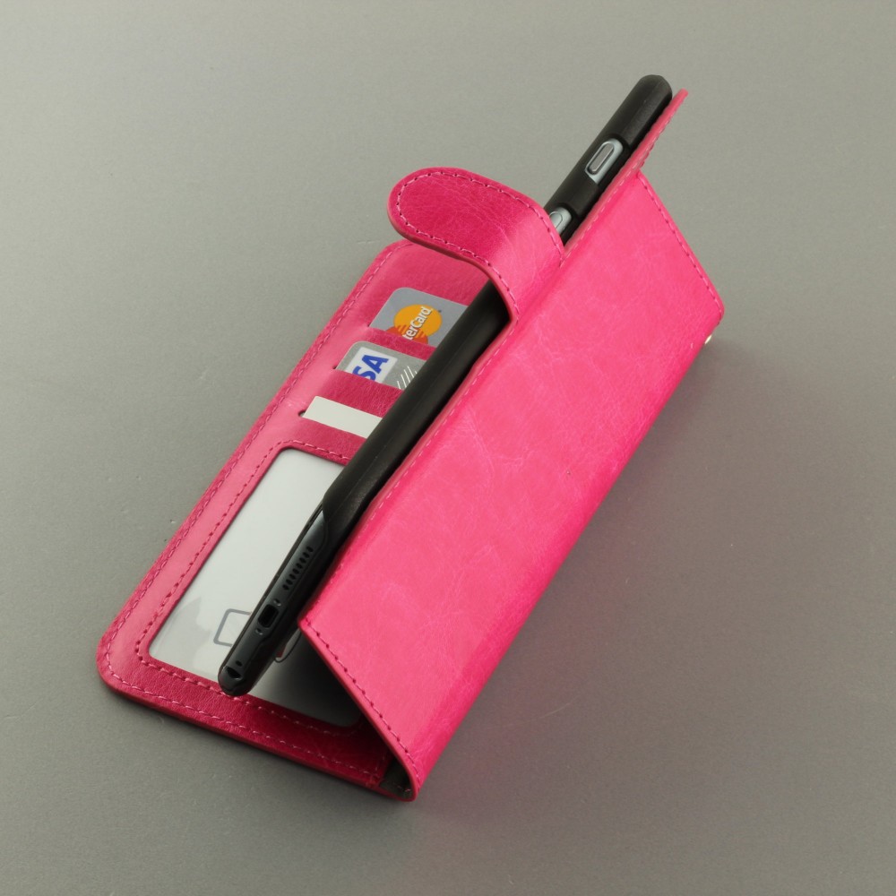 Hülle iPhone 16e - Premium Flip Leder Tasche - Dunkelrosa