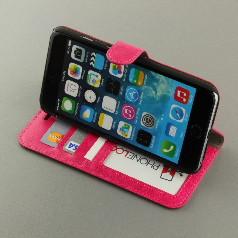 Hülle iPhone 16e - Premium Flip Leder Tasche - Dunkelrosa
