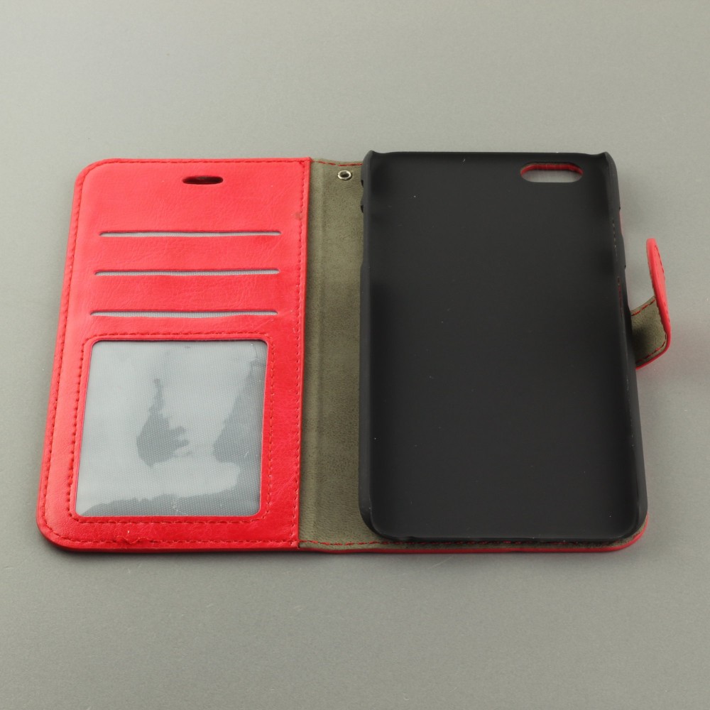 Hülle iPhone 16e - Premium Flip Leder Tasche - Rot