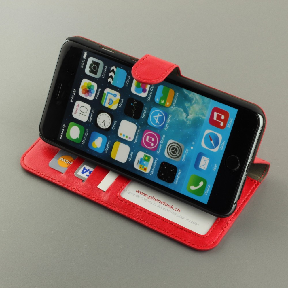Hülle iPhone 16e - Premium Flip Leder Tasche - Rot