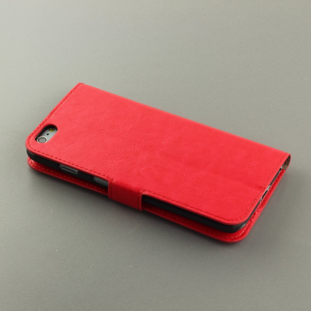 Hülle iPhone 16e - Premium Flip Leder Tasche - Rot