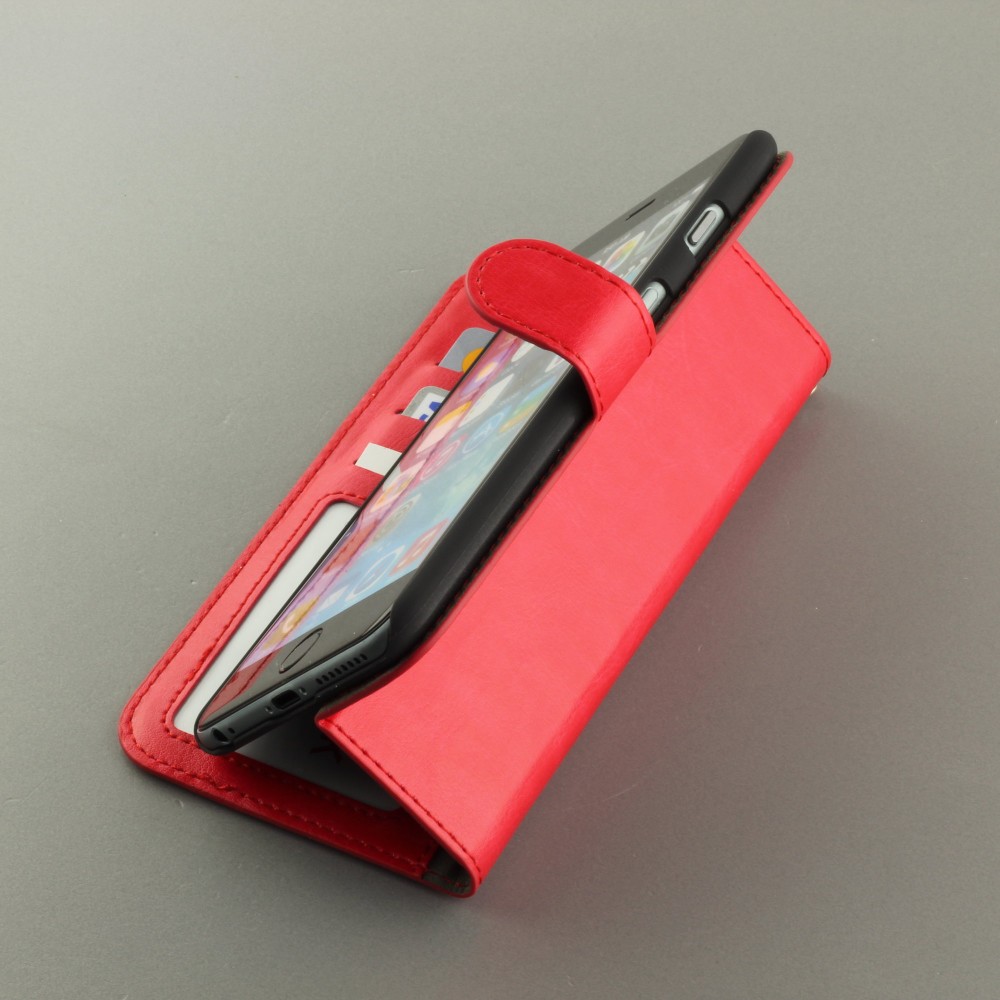 Hülle iPhone 16e - Premium Flip Leder Tasche - Rot