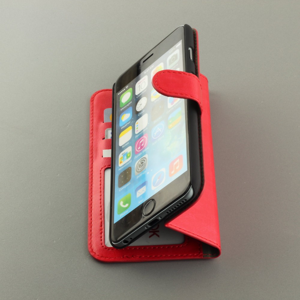 Hülle iPhone 16e - Premium Flip Leder Tasche - Rot