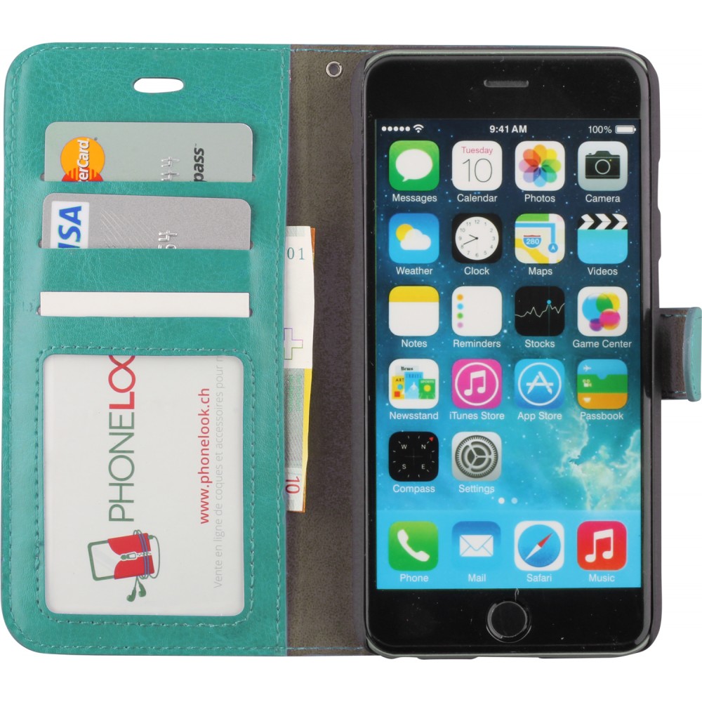Hülle iPhone 16e - Premium Flip Leder Tasche - Türkis