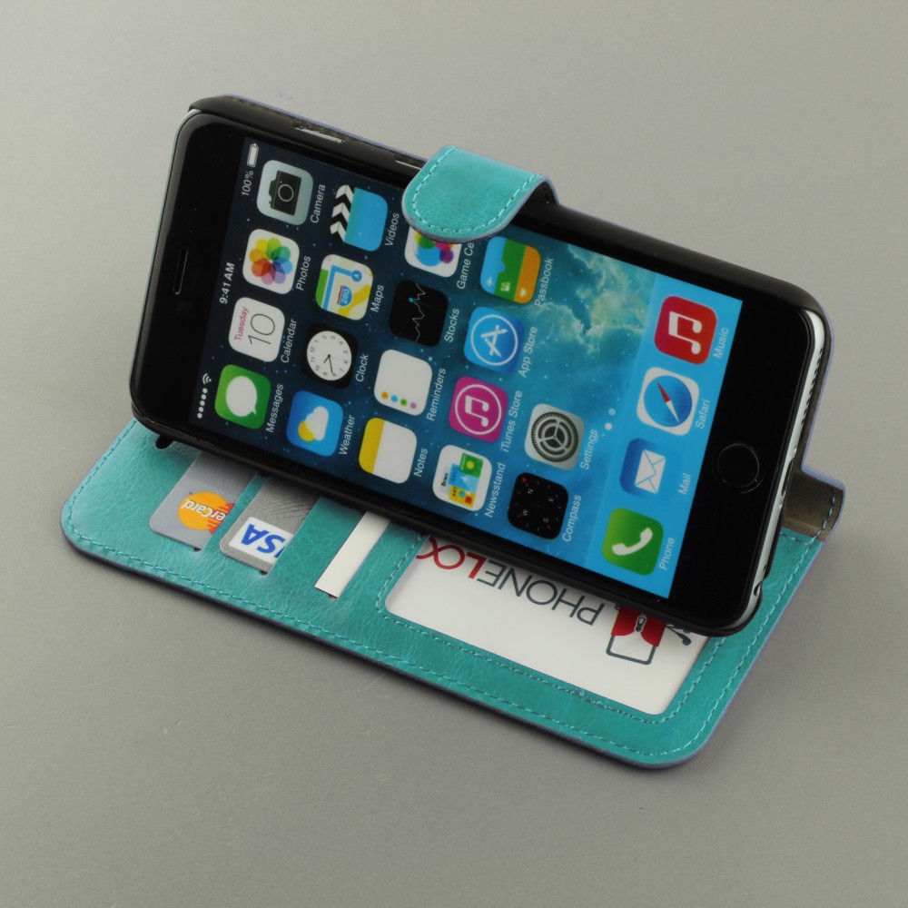 Hülle iPhone 16e - Premium Flip Leder Tasche - Türkis