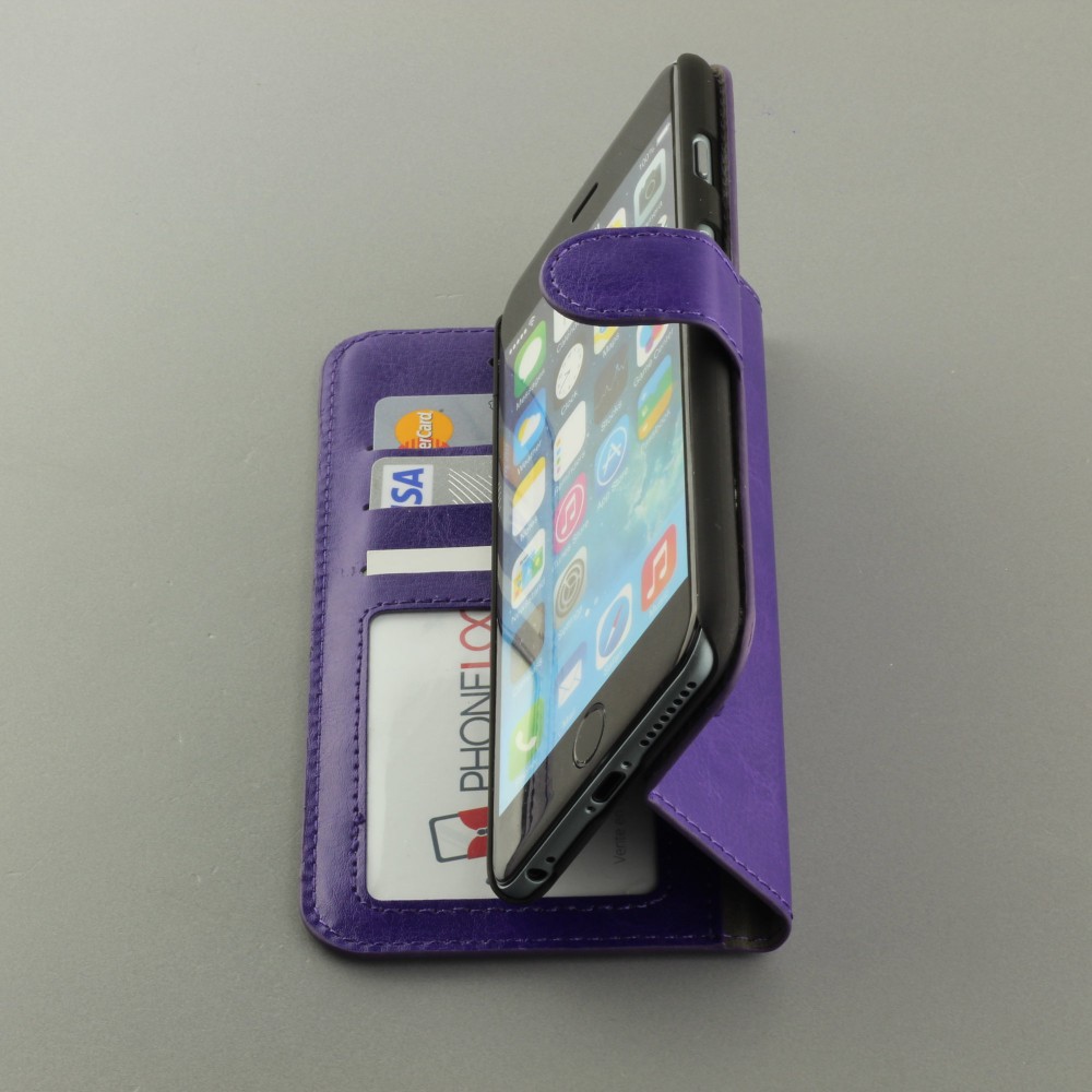 Hülle iPhone 16e - Premium Flip Leder Tasche - Violett