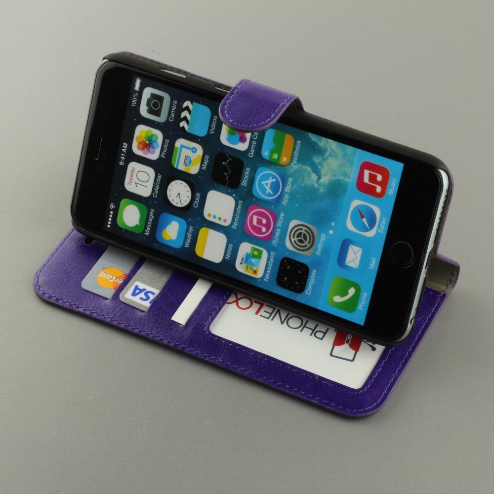 Hülle iPhone 16e - Premium Flip Leder Tasche - Violett