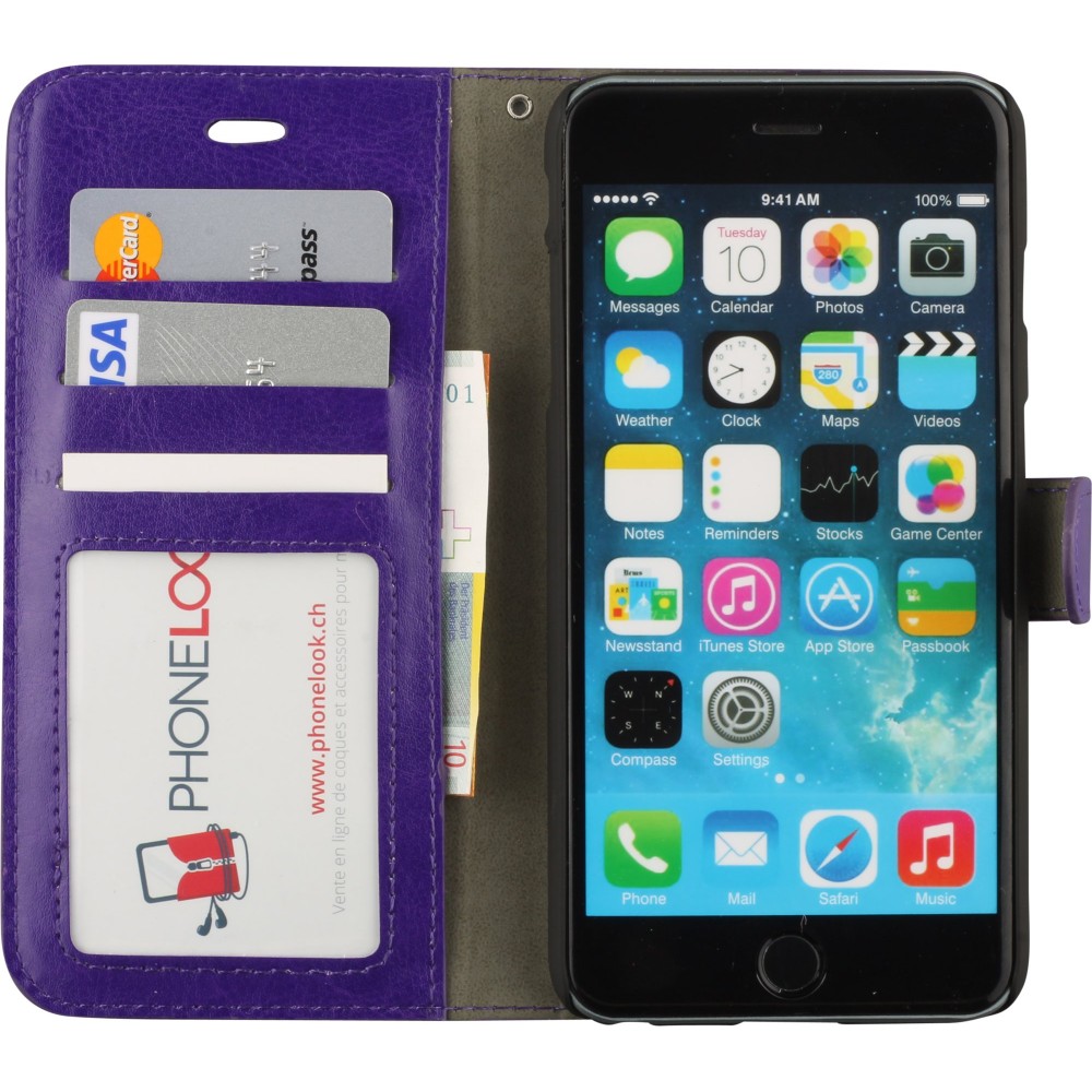 Hülle iPhone 16e - Premium Flip Leder Tasche - Violett
