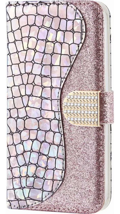 Hülle iPhone 7 / 8 / SE (2020, 2022) - Flip Croco Strass  - Rosa