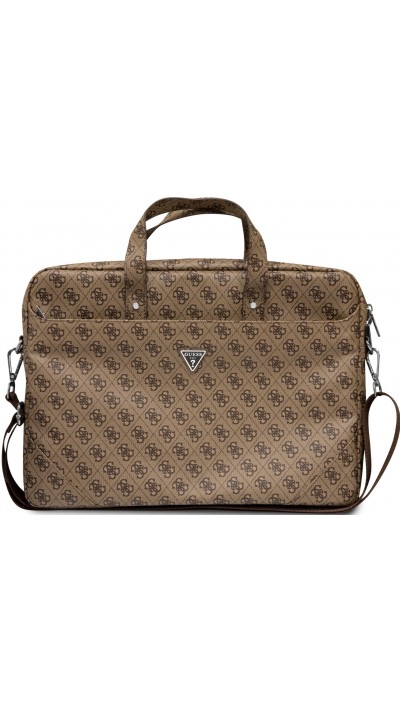 Guess Dokumententasche für Computer, MacBook 13"/15"/16" mit Monogram Canvas und Metall-Logo - Braun