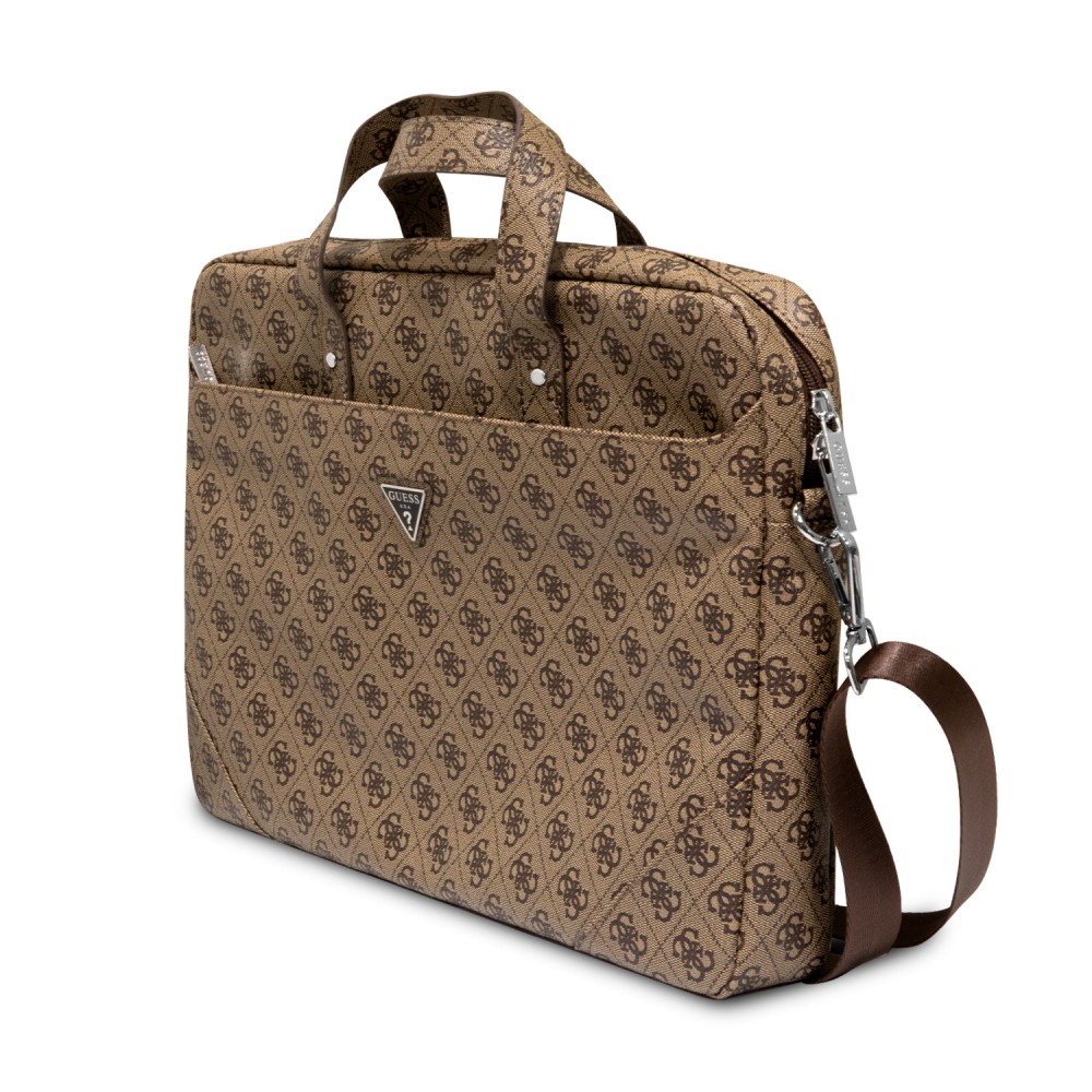 Guess Dokumententasche für Computer, MacBook 13"/15"/16" mit Monogram Canvas und Metall-Logo - Braun