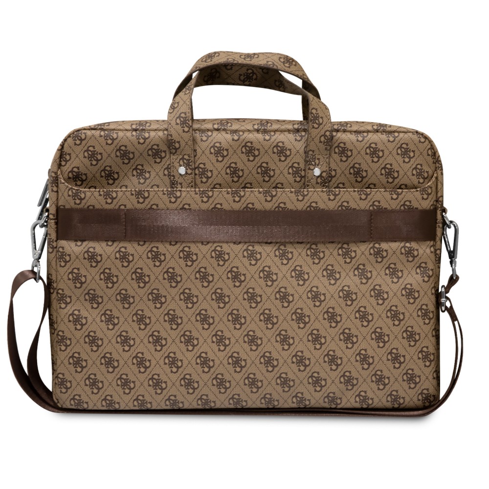 Guess Dokumententasche für Computer, MacBook 13"/15"/16" mit Monogram Canvas und Metall-Logo - Braun
