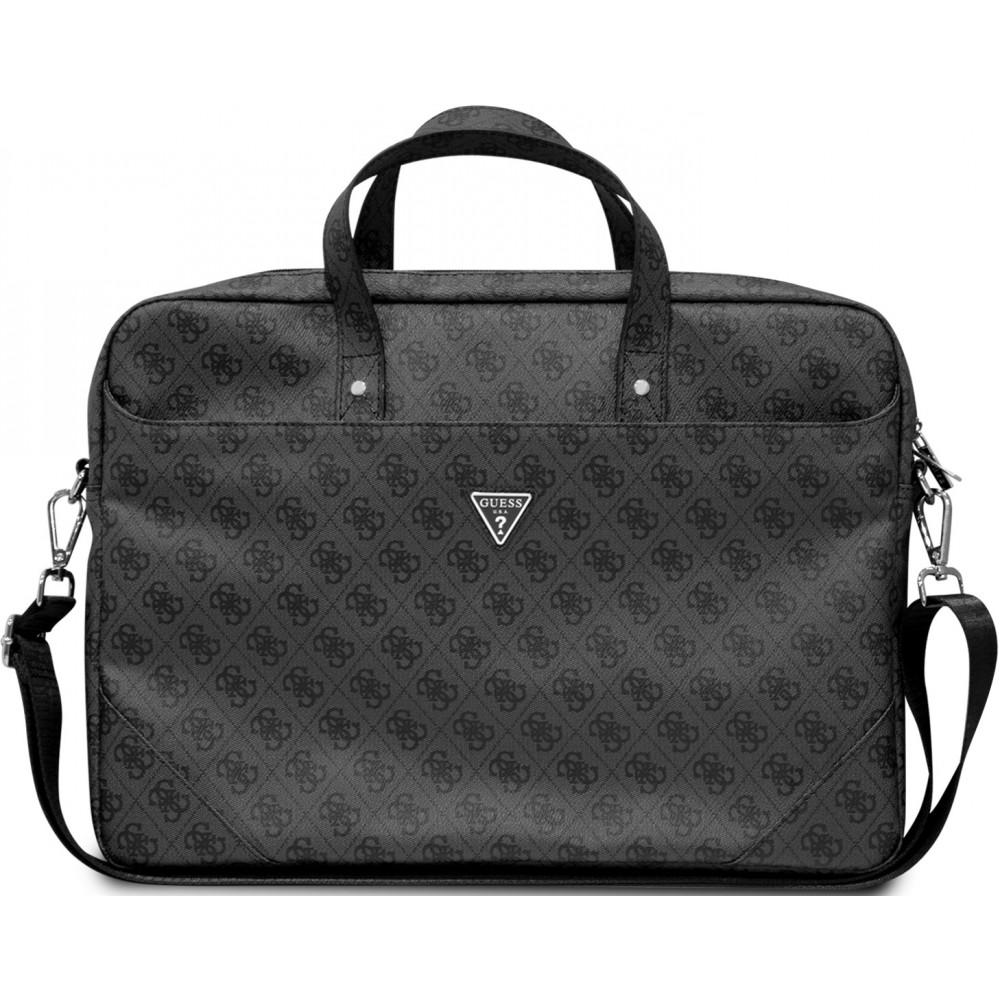 Guess Dokumententasche für Computer, MacBook 13"/15"/16" mit Monogram Canvas und Metall-Logo - Grau/schwarz