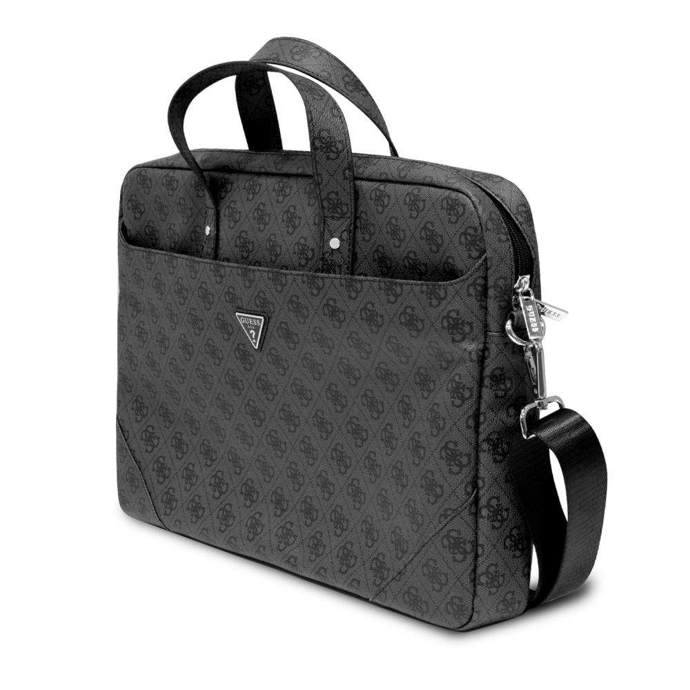 Guess Dokumententasche für Computer, MacBook 13"/15"/16" mit Monogram Canvas und Metall-Logo - Grau/schwarz