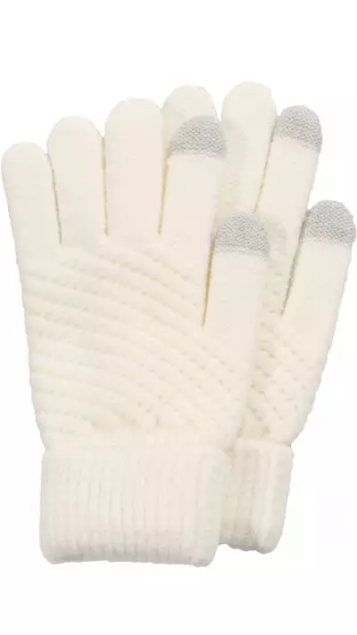 Gants tactiles d'hiver en tricot pour femme avec compatibilité avec les écrans de smartphones et tablettes - Blanc