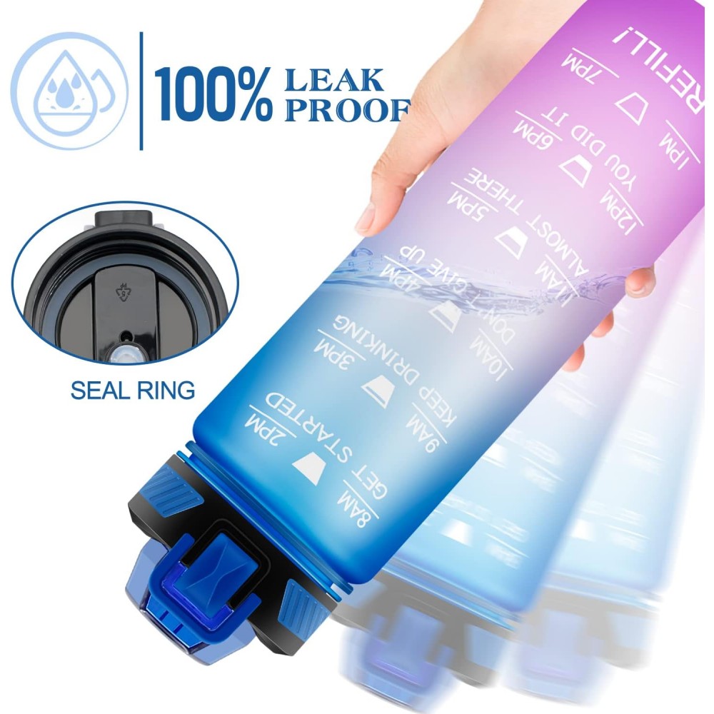 Grosse Wasserflasche 1000ml Stay Hydrated mit Drink-Motivation und Sicherheitsverschluss - Blau/Rosa