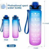 Grosse Wasserflasche 1000ml Stay Hydrated mit Drink-Motivation und Sicherheitsverschluss - Blau/Rosa