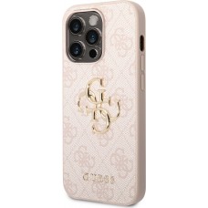 iPhone 14 Pro Max Case H&uuml;lle - Guess PU 4G mit Metall-Logo - Rosa