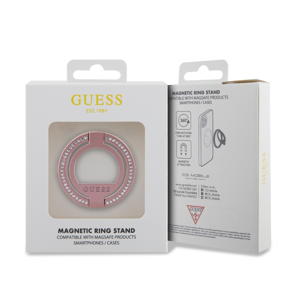 Guess Magnetring Telefonhalter mit Strass kompatibel Magsafe - Rosa