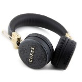 Guess Premium-Audio-Kopfhörer drahtlos On-Ear Headphones Bluetooth 5.3 - Studio Quality Sound - Leder Monogramm - Schwarz
