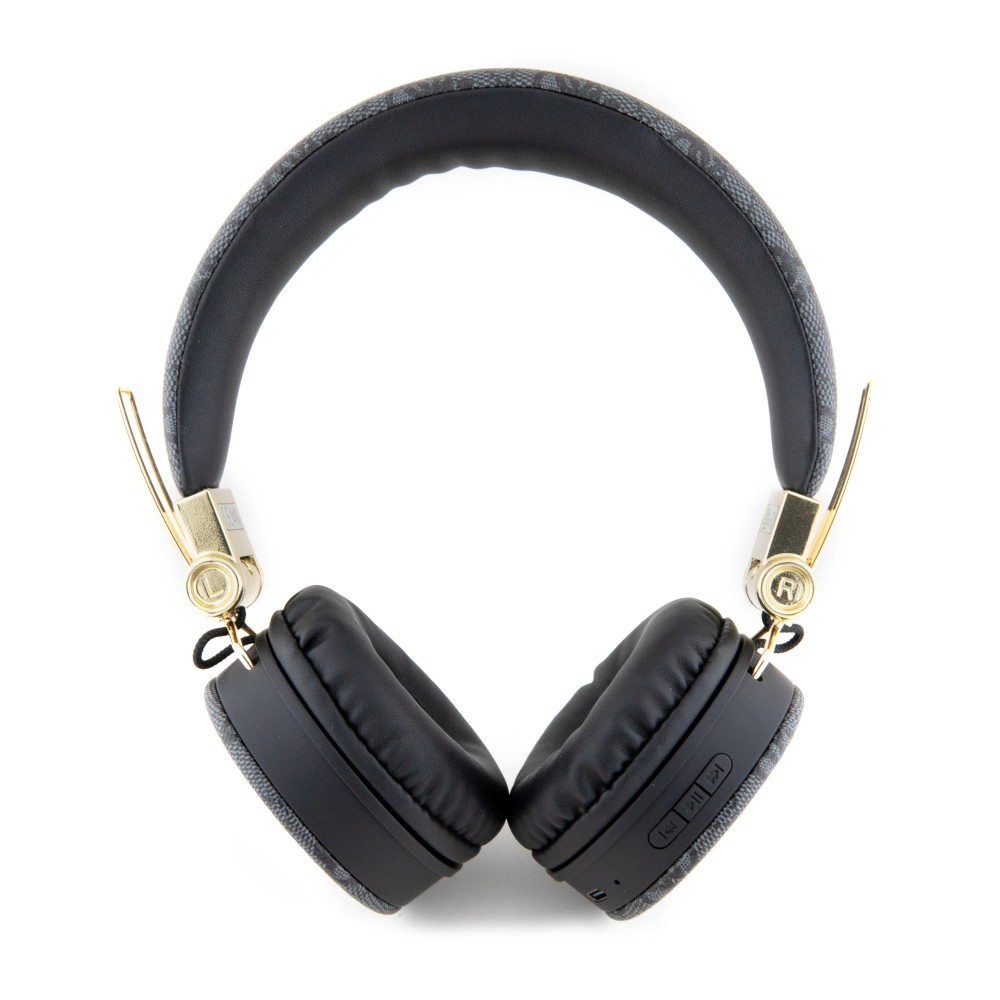 Guess Premium-Audio-Kopfhörer drahtlos On-Ear Headphones Bluetooth 5.3 - Studio Quality Sound - Leder Monogramm - Schwarz