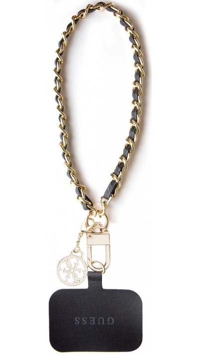 Guess abnehmbarer Handgelenkriemen aus goldenen Gliedern und Kunstlederschnürsenkel mit Charm-Anhänger - Schwarz