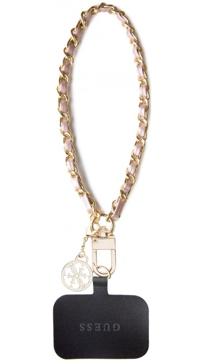 Guess abnehmbarer Handgelenkriemen aus goldenen Gliedern und Kunstlederschnürsenkel mit Charm-Anhänger - Rosa