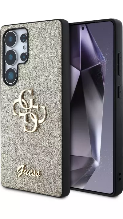 Galaxy S25 Ultra Case H&uuml;lle - Guess Metall-Logo 4G Glitzer Strass - Gold