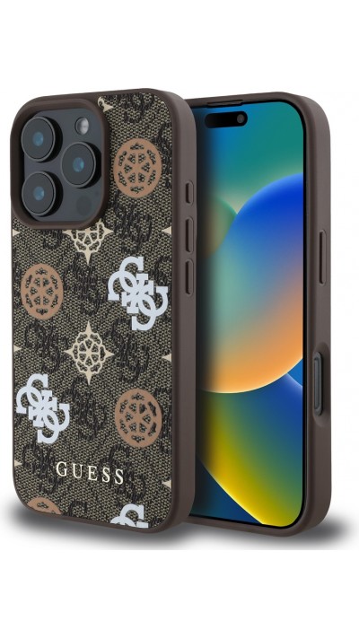 iPhone 16 Pro Case Hülle - Guess Monogramm Peony mit MagSafe - Braun