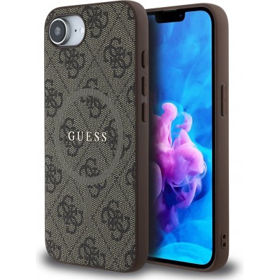 iPhone 16e Case H&uuml;lle - Guess Monogramm Kunstleder mit integriertem MagSafe - Braun