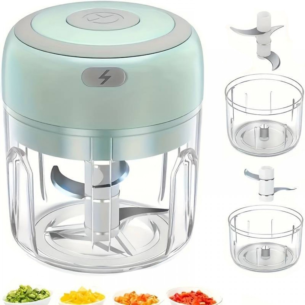 Robuster und langlebiger elektrischer Mini Fleischwolf 250ml USB - Zerkleinerer für Fleisch und Gemüse - Grün