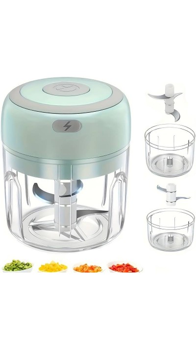 Robuster und langlebiger elektrischer Mini Fleischwolf 250ml USB - Zerkleinerer für Fleisch und Gemüse - Grün