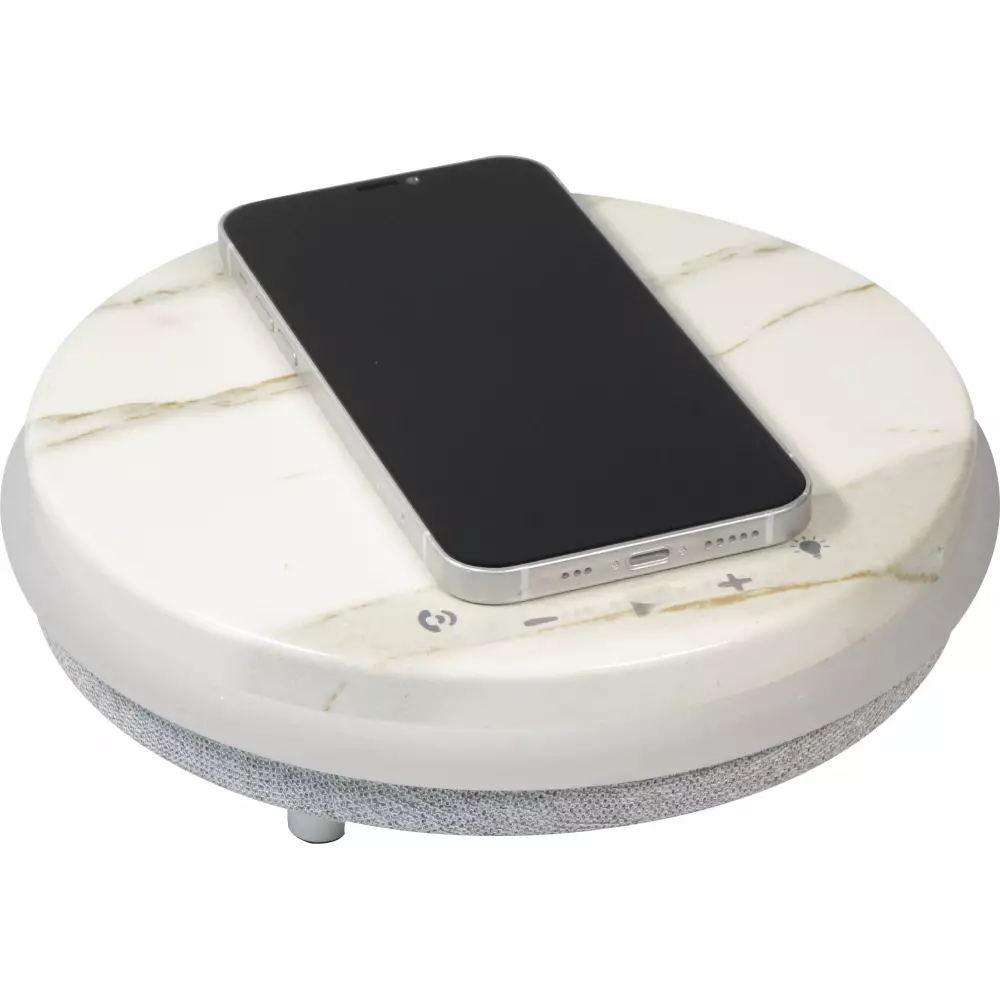 Haut-parleur Bluetooth + station de charge sans fil Qi wireless 10W avec lumière LED en marbre