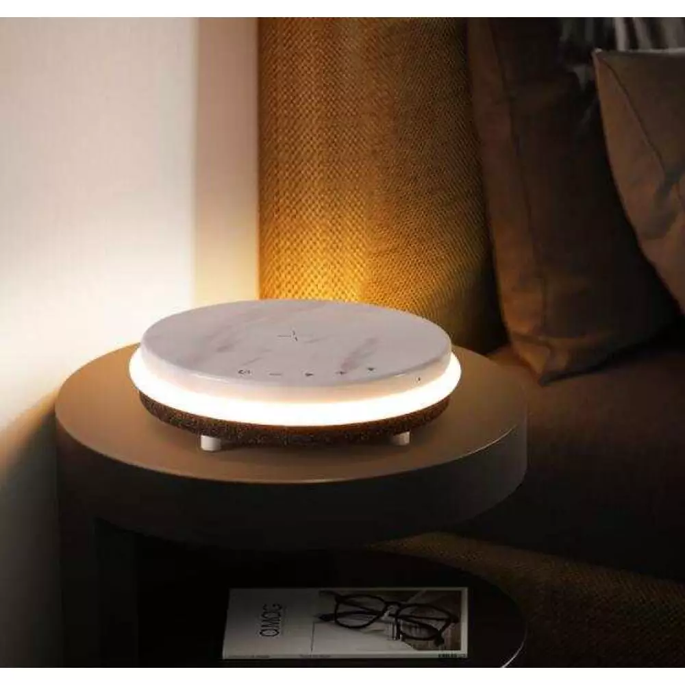 Haut-parleur Bluetooth + station de charge sans fil Qi wireless 10W avec lumière LED en marbre