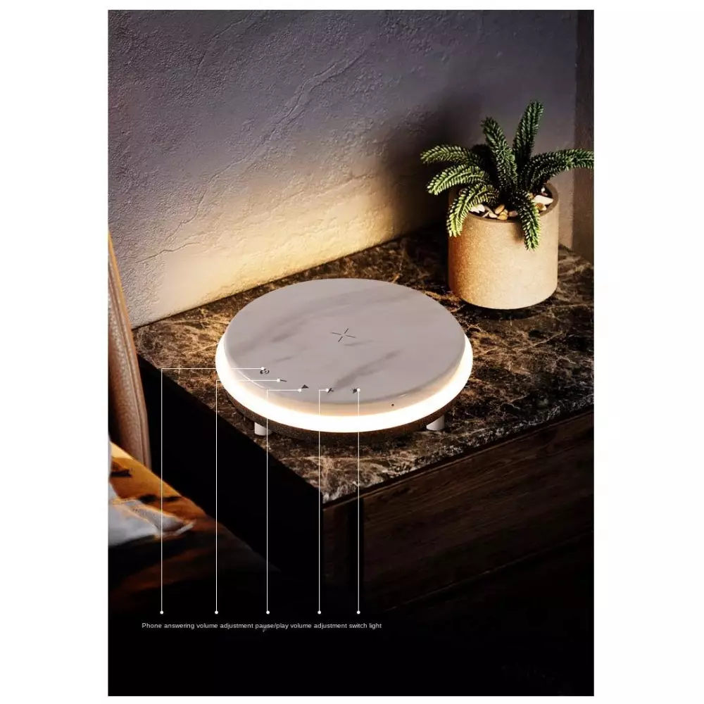 Haut-parleur Bluetooth + station de charge sans fil Qi wireless 10W avec lumière LED en marbre