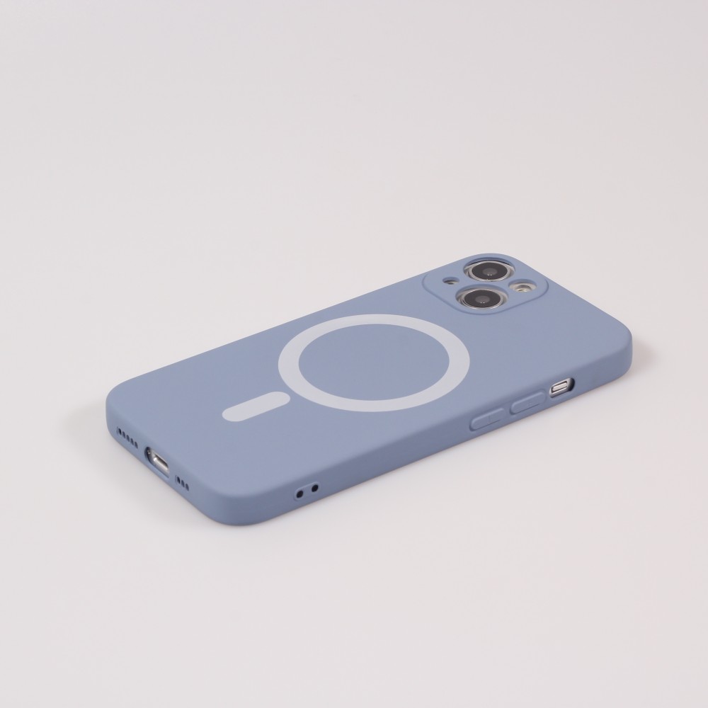 iPhone 13 Case Hülle - Soft-Shell silikon cover mit MagSafe und Kameraschutz - Blau grau