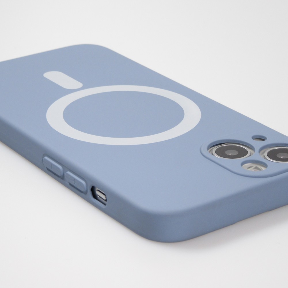 iPhone 13 Case Hülle - Soft-Shell silikon cover mit MagSafe und Kameraschutz - Blau grau