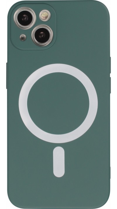 iPhone 15 Case Hülle - Soft-Shell silikon cover mit MagSafe und Kameraschutz - Dunkelgrün