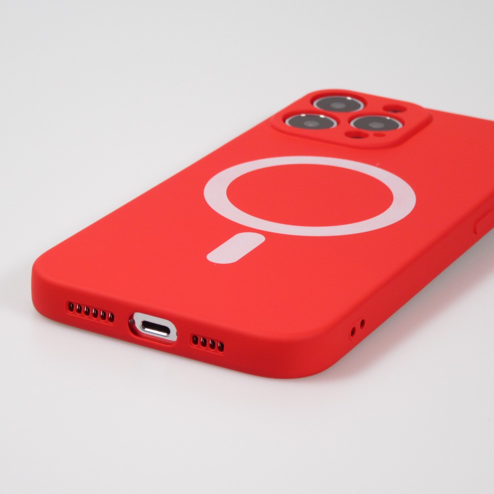 Housse iPhone 15 Pro Max - Coque en silicone souple avec MagSafe et protection pour caméra - Rouge