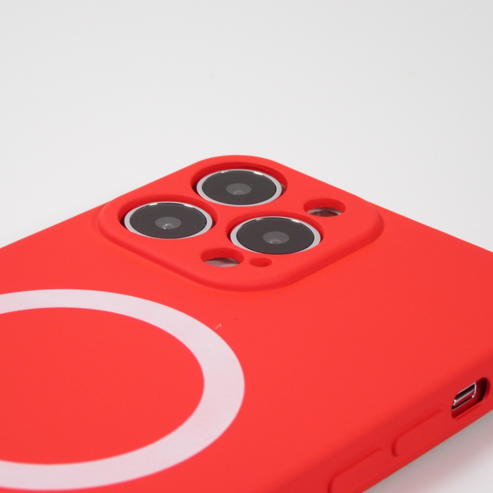 Housse iPhone 15 Pro Max - Coque en silicone souple avec MagSafe et protection pour caméra - Rouge