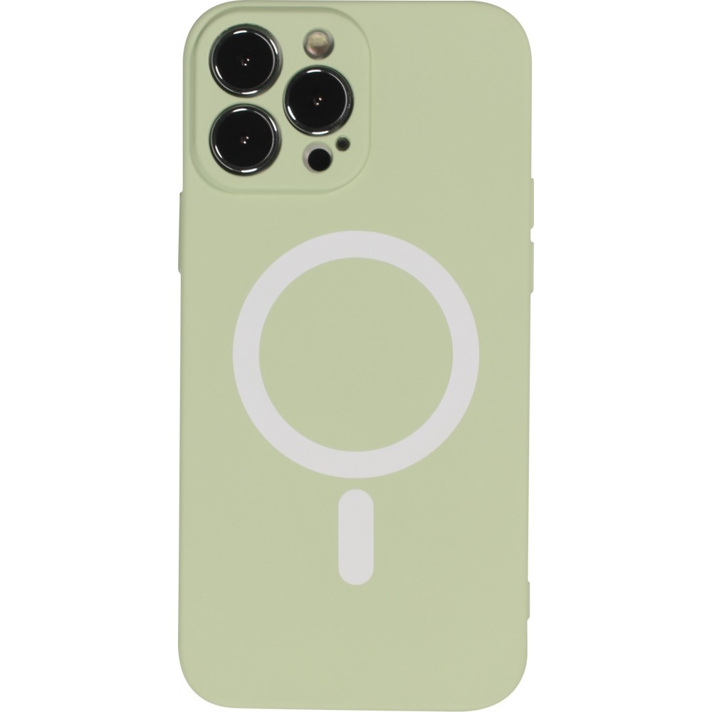 Housse iPhone 15 Pro Max - Coque en silicone souple avec MagSafe et protection pour caméra - Vert
