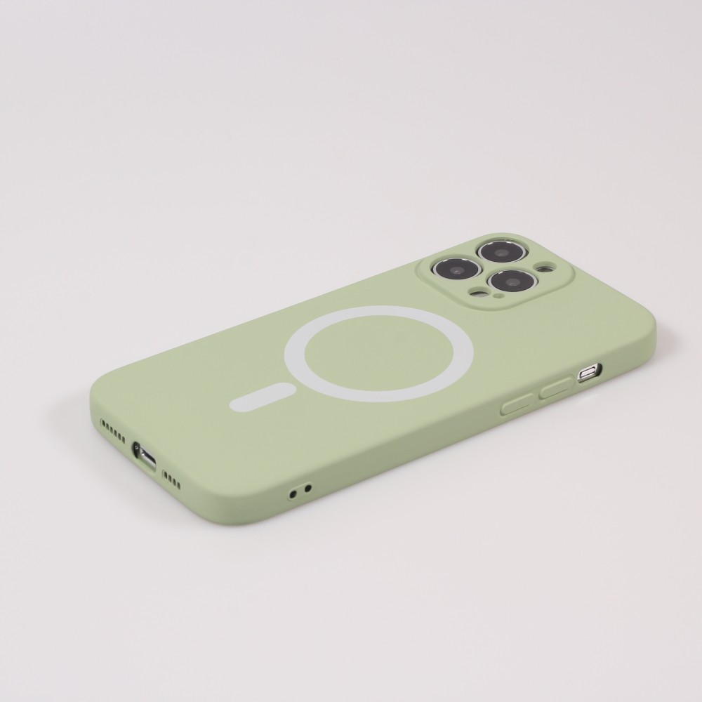 Housse iPhone 15 Pro Max - Coque en silicone souple avec MagSafe et protection pour caméra - Vert