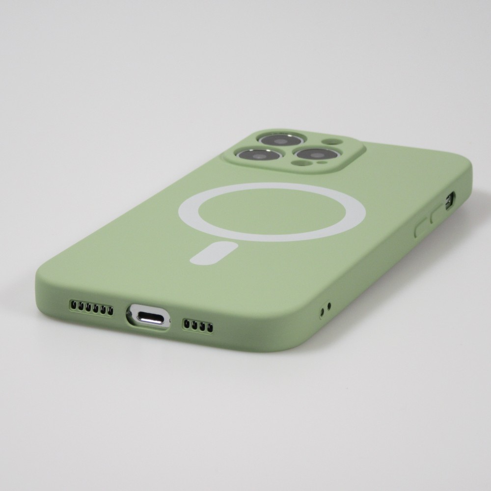 Housse iPhone 15 Pro Max - Coque en silicone souple avec MagSafe et protection pour caméra - Vert