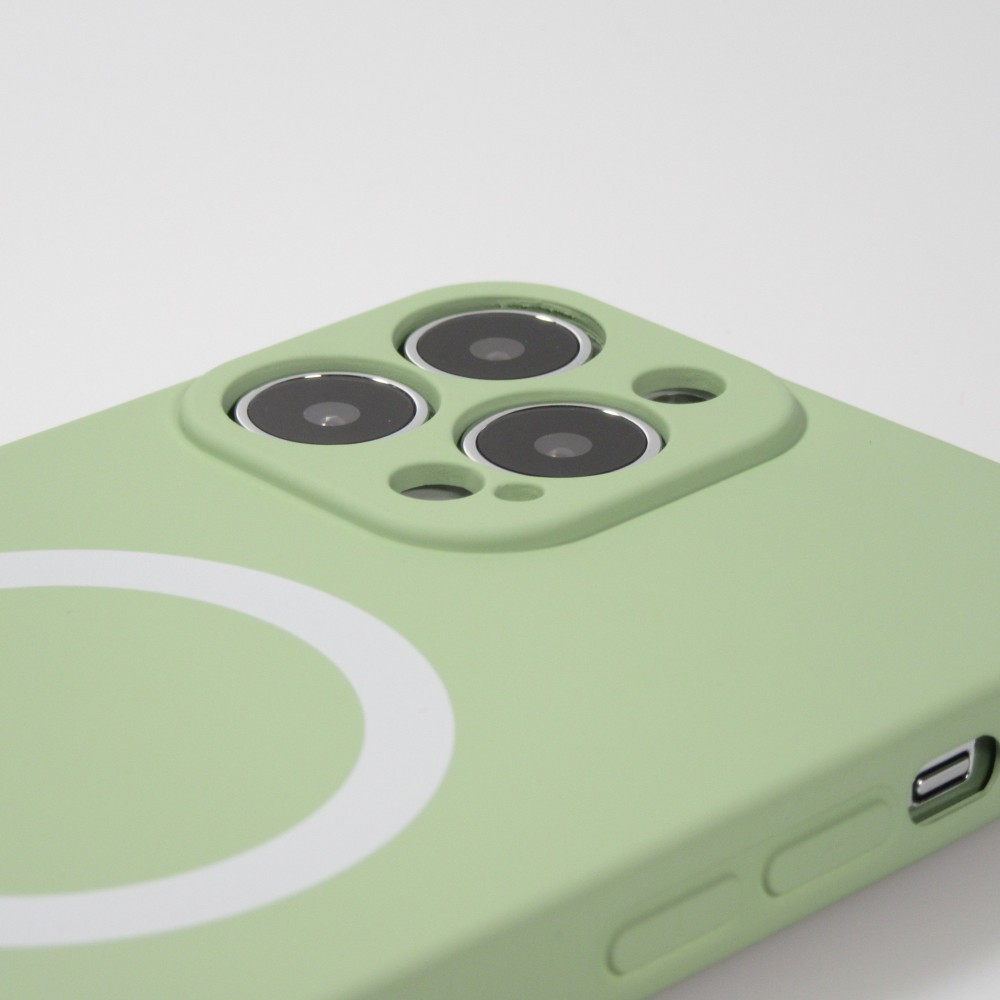 Housse iPhone 15 Pro Max - Coque en silicone souple avec MagSafe et protection pour caméra - Vert