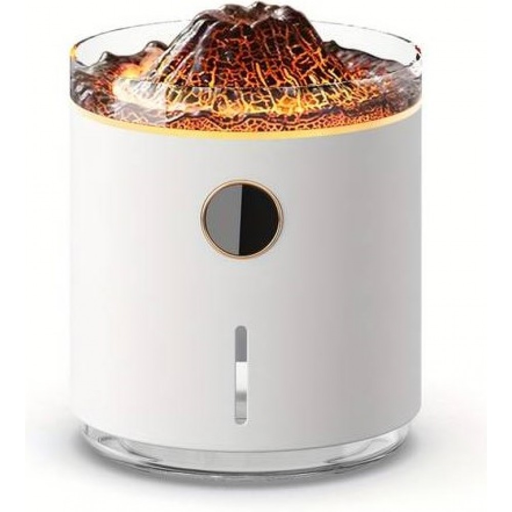 Luftbefeuchter Vulkan Flame Aroma Diffusor mit Digitalanzeige & LED Flamme - Weiss